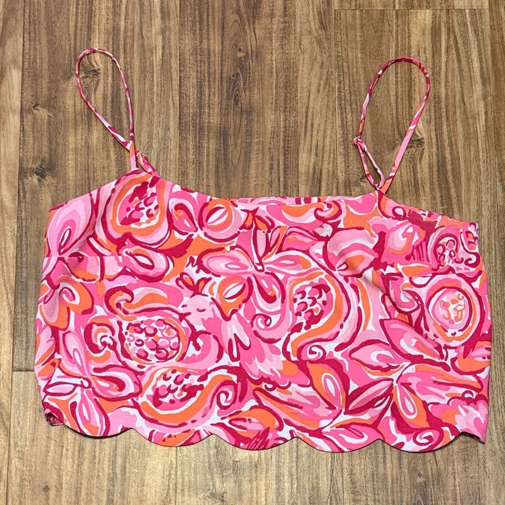 Lilly Pulitzer women 12 large Ivy Crop Top Pink Pout Mango Salsa floral print - Picture 1 of 8